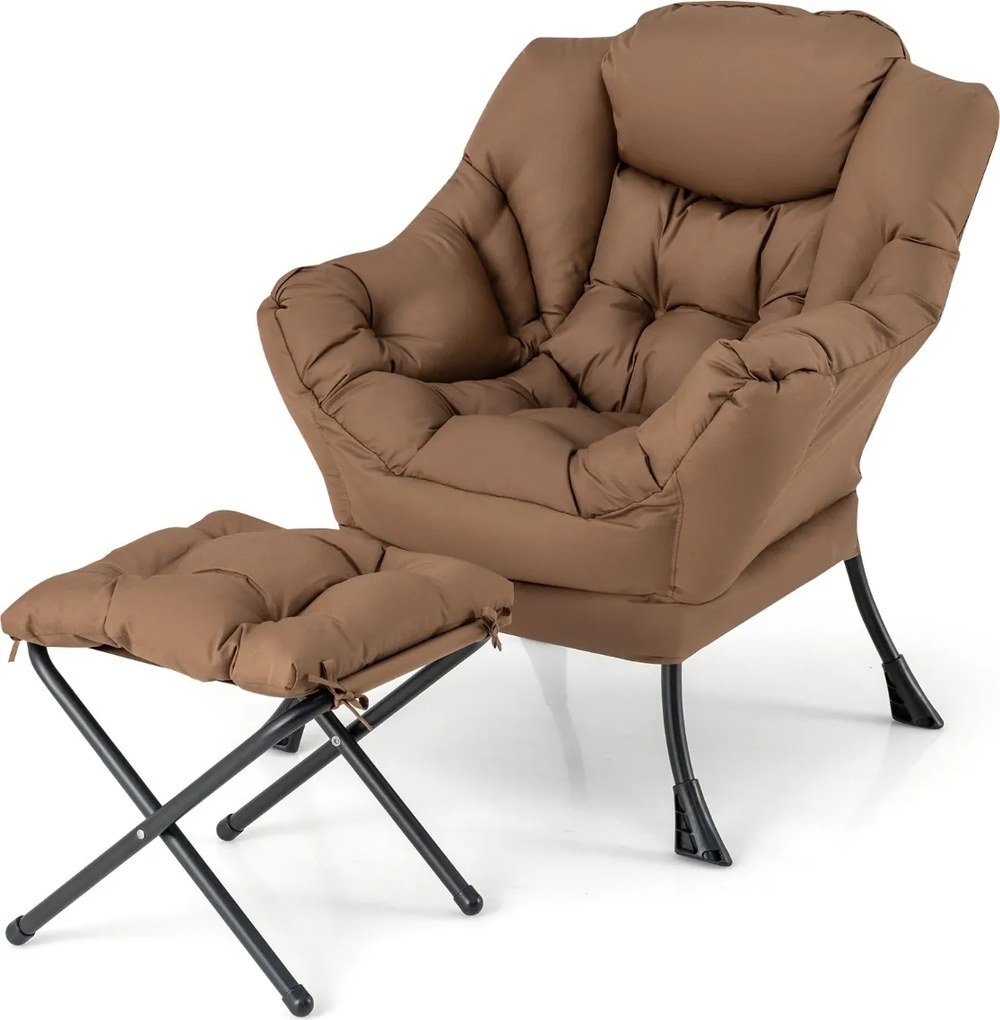 Poltrona reclinável com pufe Poltrona com almofada Apoio de pés Apoio de braços Sofá para sala Quarto 75 x 81 x 94,5 cm Castanho
