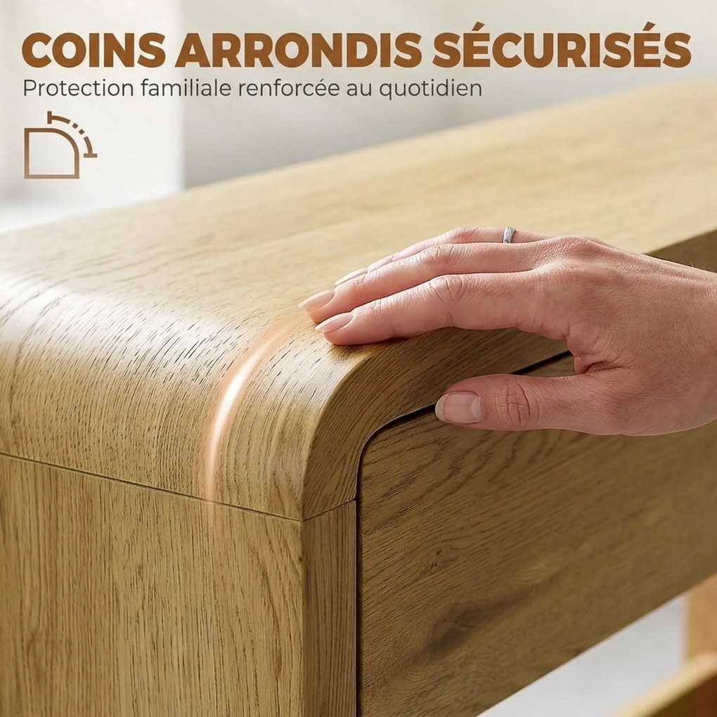 Mesa de Consola, 100 x 30 x 85 cm, 2 Gavetas, cor Madeira Natural