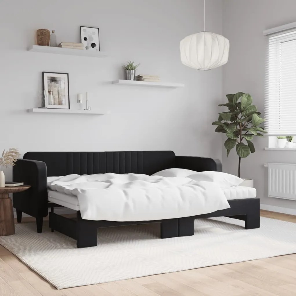 vidaXL Sofá-cama com gavetão e colchões 80x200 cm veludo preto