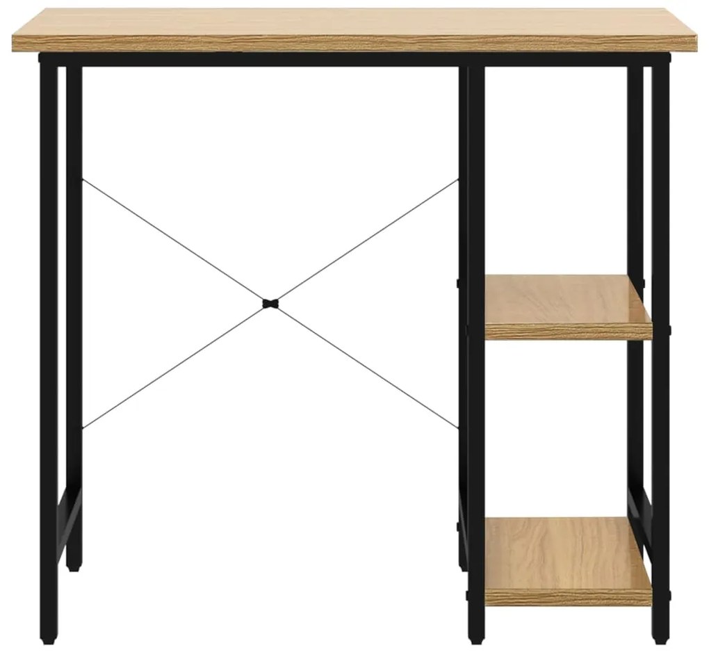 Secretária p/ PC 80x40x72 cm MDF e metal preto/carvalho-claro