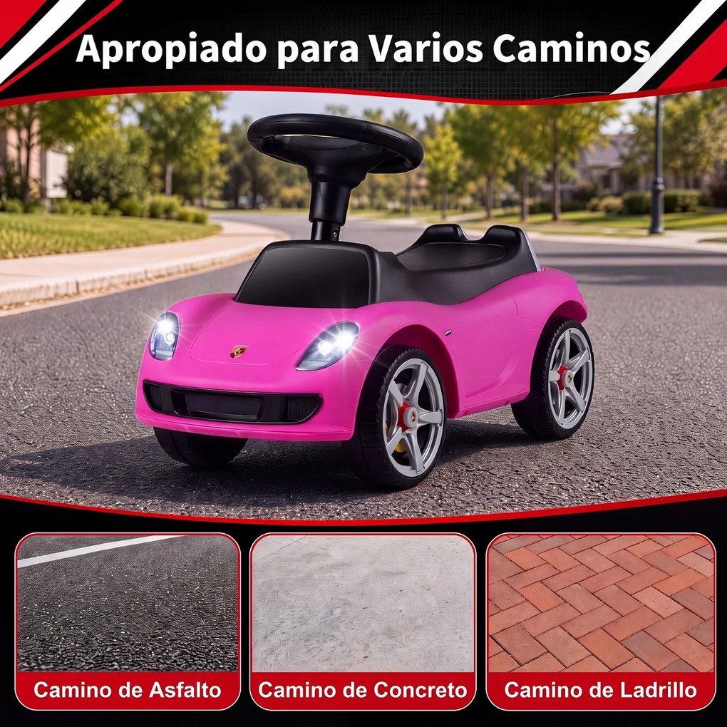 Carrinho de Passeio andarilho Infantil, 62,5 x 29 x 38,5 cm, com Impulso pelos Pés, Cor-de-rosa