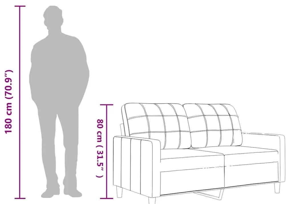 Sofá de 2 lugares 120 cm couro artificial cor cappuccino