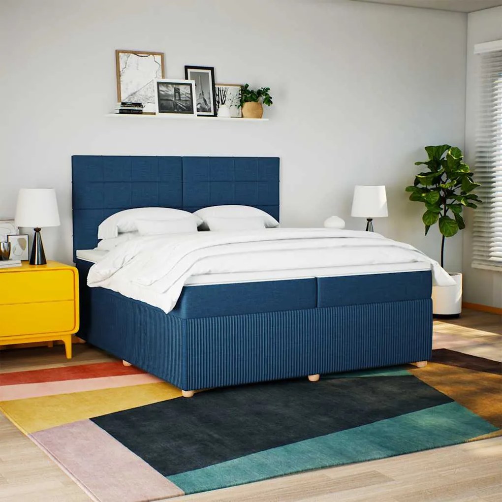 vidaXL Cama com molas/colchão 200x200 cm tecido azul