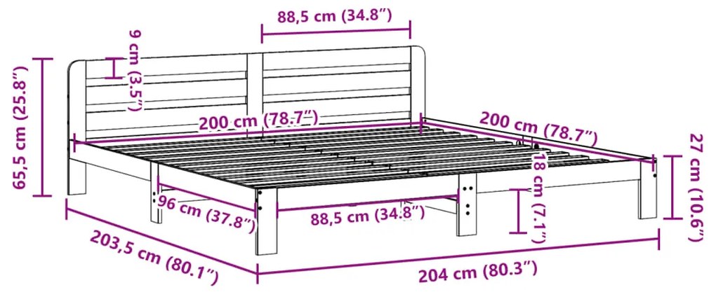 Cama sem colchão 200x200 cm madeira de pinho maciça