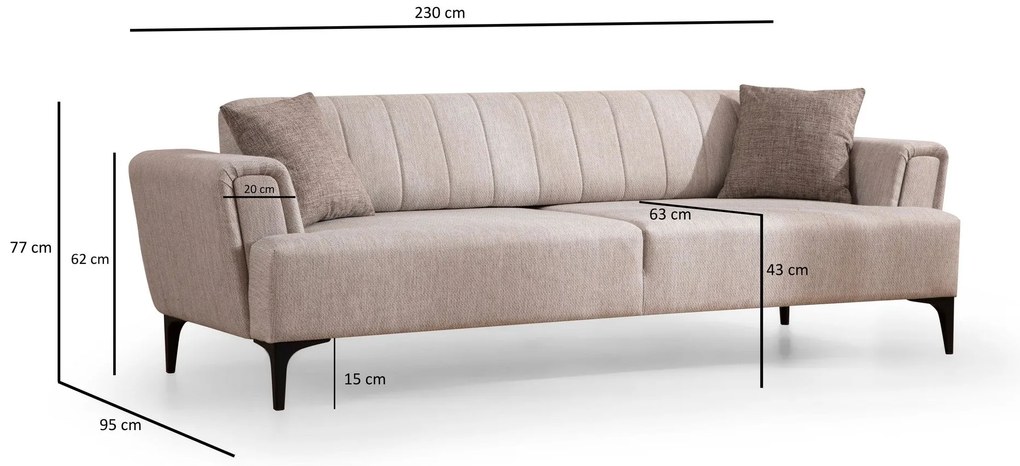 Sofá-cama de 3 Lugares Hamlet – Bege – 230 cm x 95 cm x 77 cm