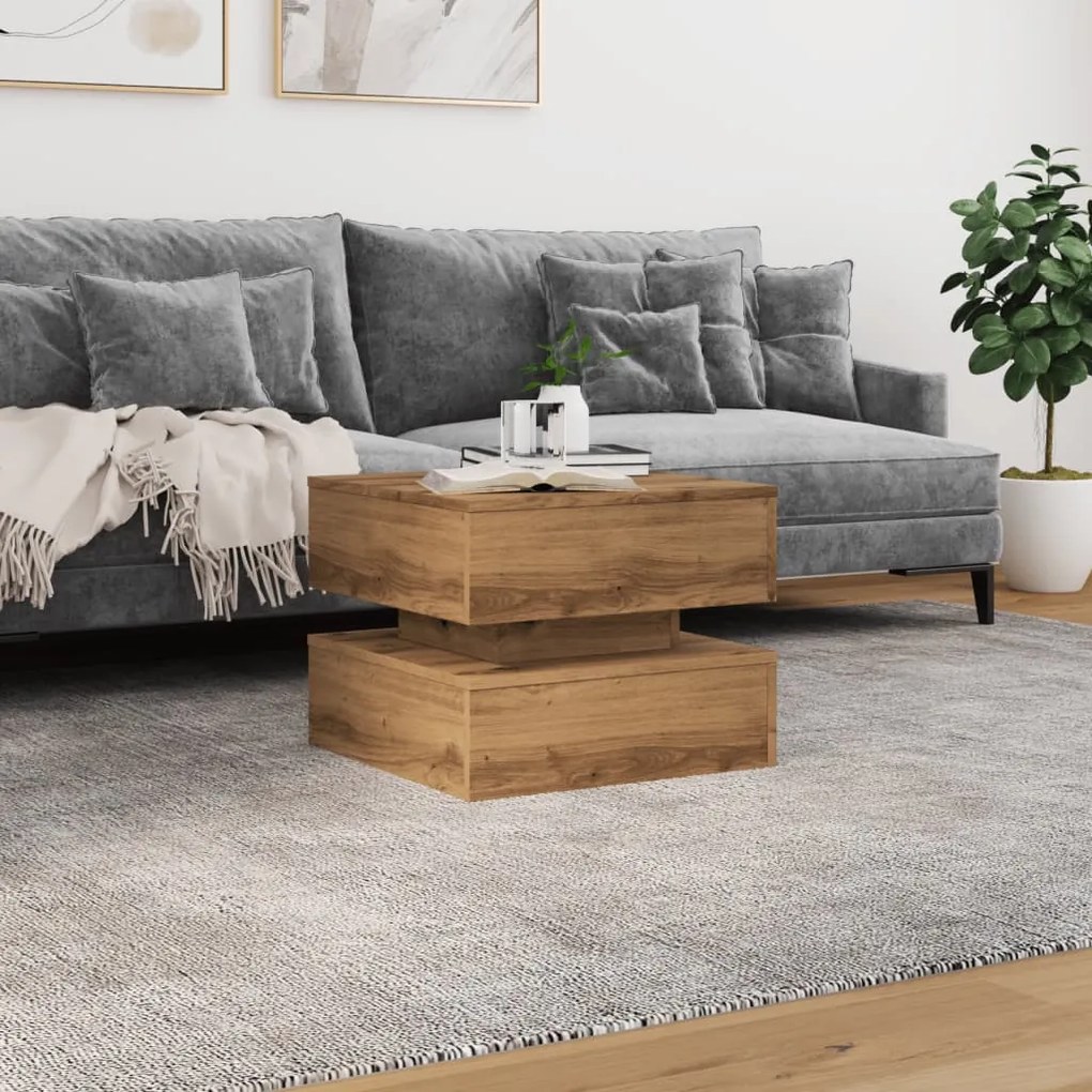 Mesa de centro com luzes LED 50x50x40 cm carvalho artisiano