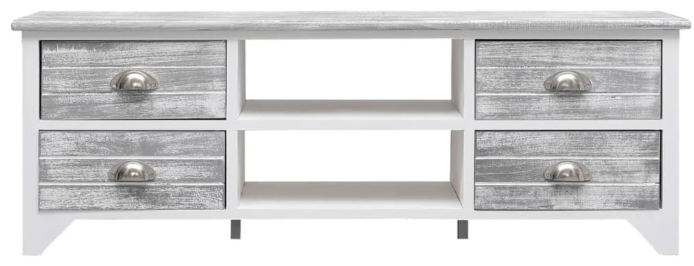 Móvel de TV 108x30x40 cm madeira paulownia branco e cinzento