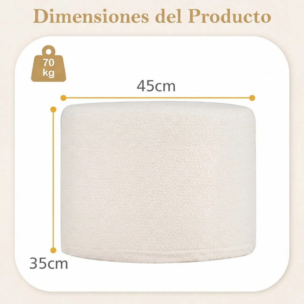 Pufe redondo 45 x 45 x 35 cm com enchimento de espuma, tecido com fio enrolado, capa removível e lavável, moderno, para apoiar os pés, sala de estar o