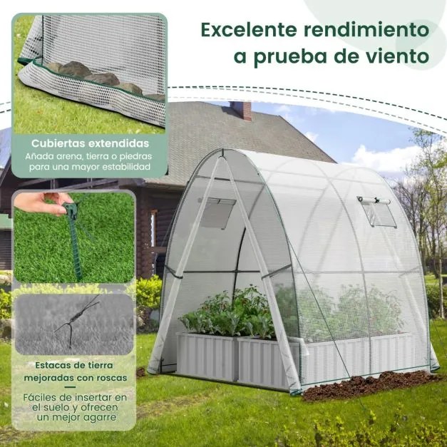 Estufa portátil para exterior com 2 portas com fecho de correr, 2 janelas enroláveis e bolsas laterais 181 x 181 x 200 cm Branca