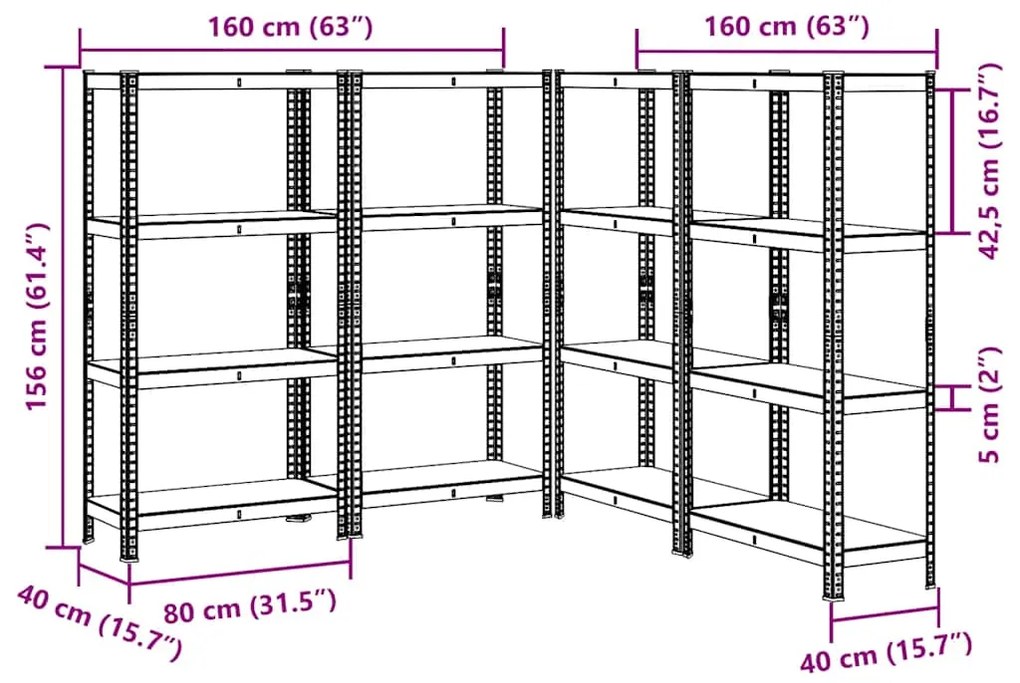 Prateleiras de armazenamento de 4 camadas 4 pcs aço antracite