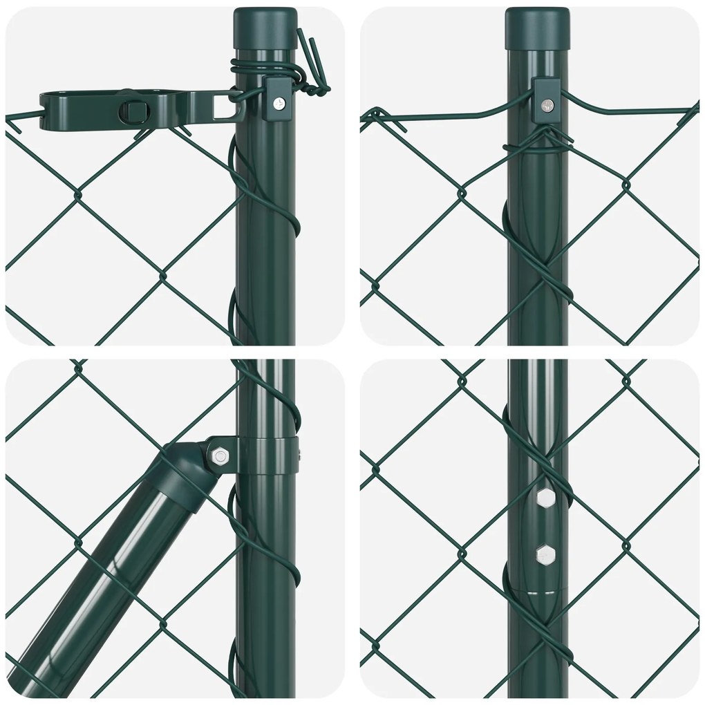 Cerca de Corrente com 7 Postes 1,2x10 m Aço Galvanizado Verde