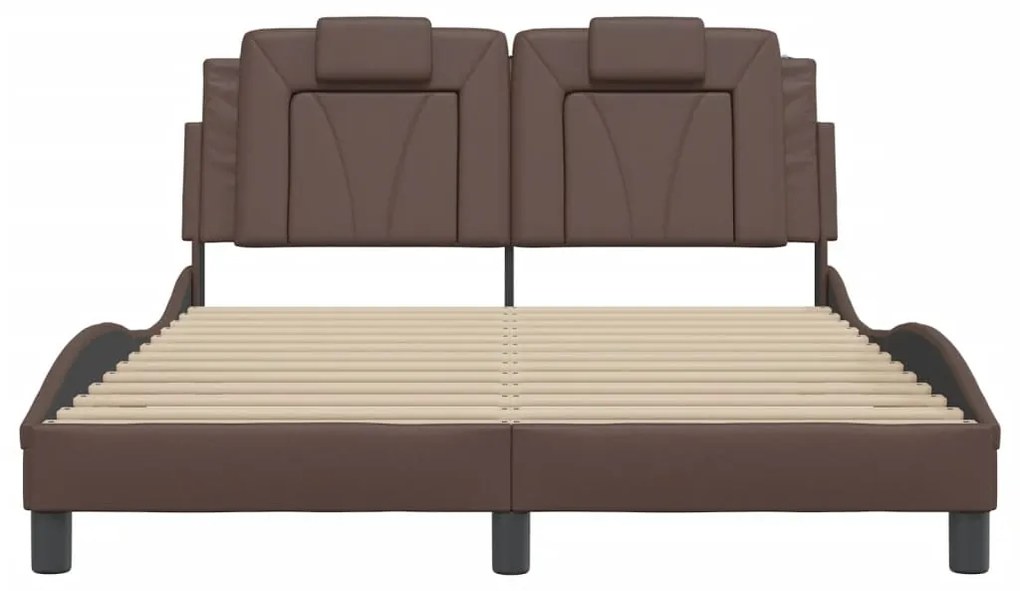 Estrutura cama c/ cabeceira 140x200cm couro artificial castanho