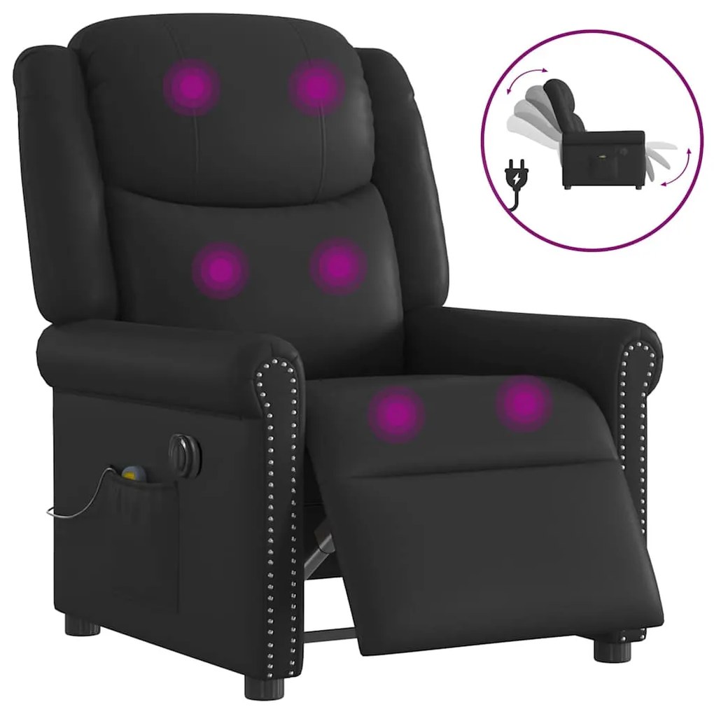 Poltrona massagens reclinável elétrica couro artificial preto