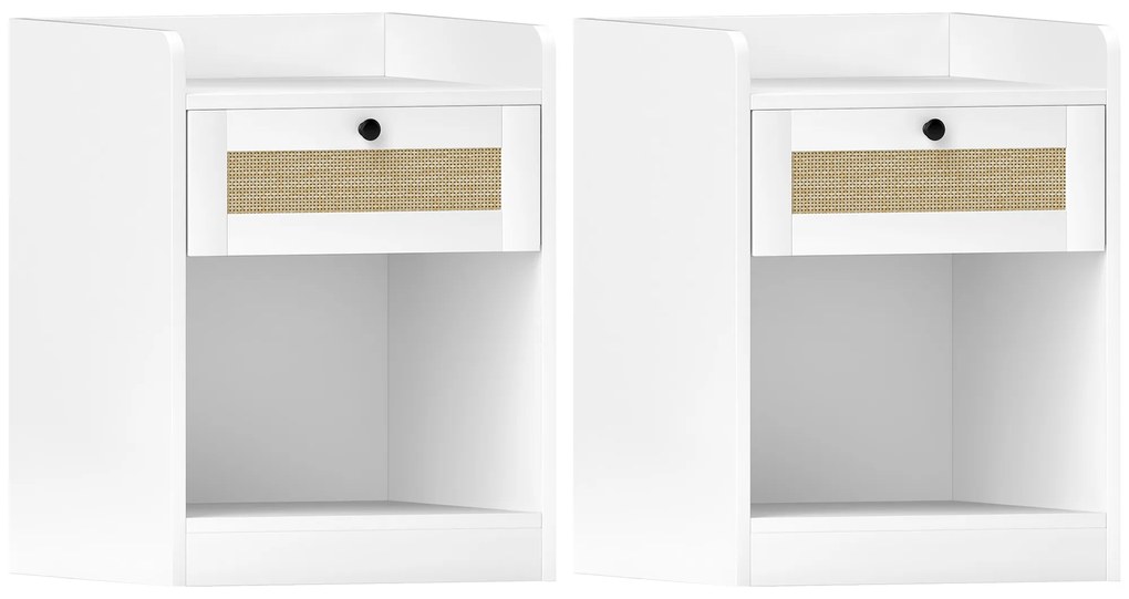HOMCOM Conjunto de 2 Mesas de Cabeceira Mesas de Cabeceira para Dormitório com Gaveta em Vime 40x40x53 cm Branco | Aosom Portugal