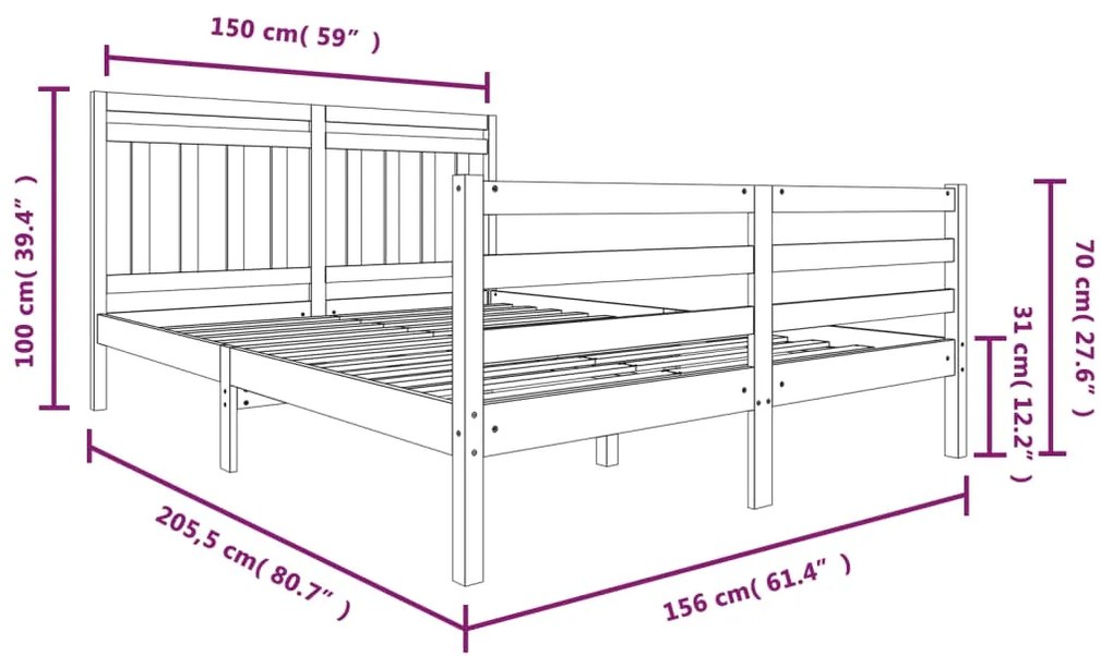 Estrutura de cama king size 150x200 cm madeira maciça