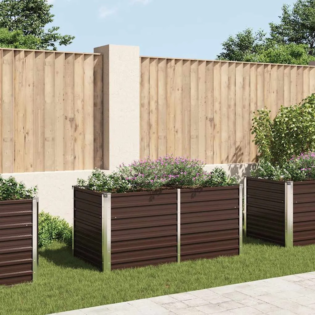 Canteiro de jardim elevado 160x80x77cm aço galvanizado castanho