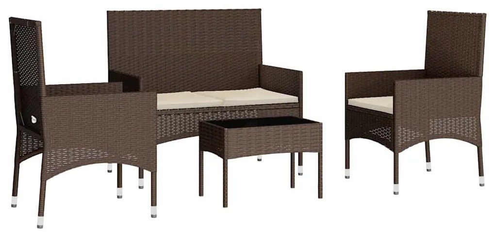 4 pcs conjunto lounge jardim c/ almofadões vime PE castanho