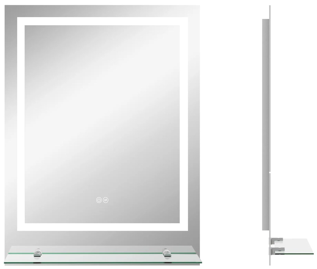 kleankin Espelho de parede retangular com LED para banheiro 70 x 50 cm | Aosom Portugal