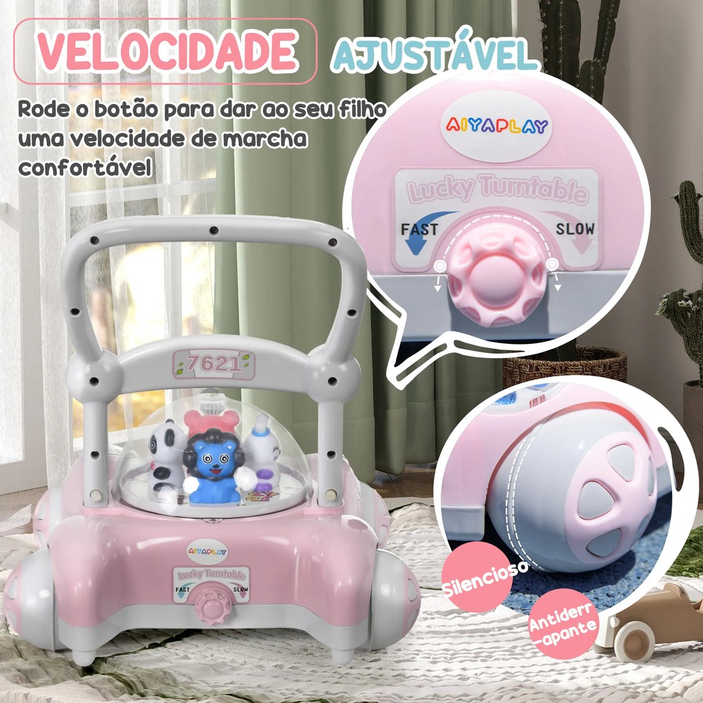 Andador para Bebés com Altura Ajustável Música Rodas Antiderrapantes Luzes Guiador Desmontável 43,4x40,6x43 cm Rosa