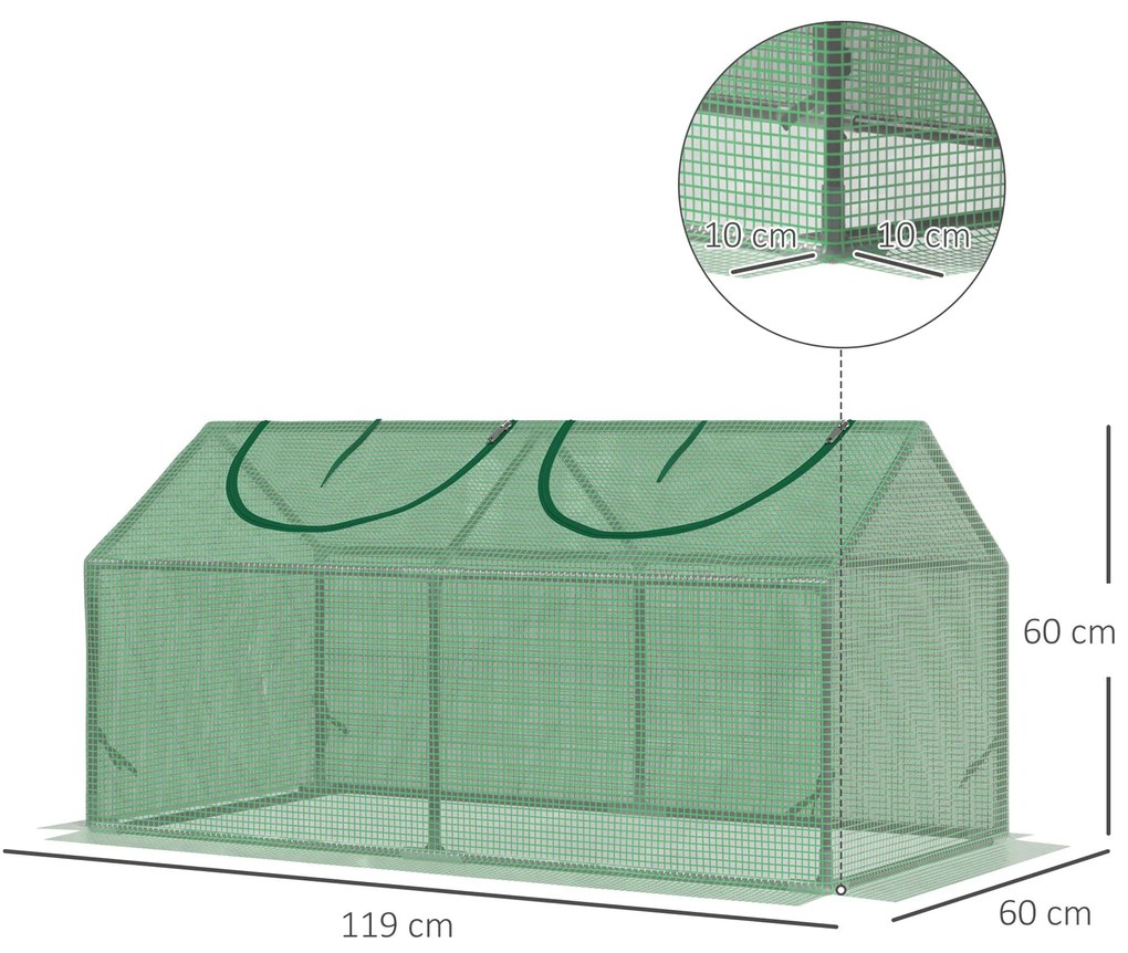 Estufa 119x60x60cm Estufa de Jardim com 2 Janelas Enroláveis para Cultivo de Plantas Verduras Flores Verde Translúcido
