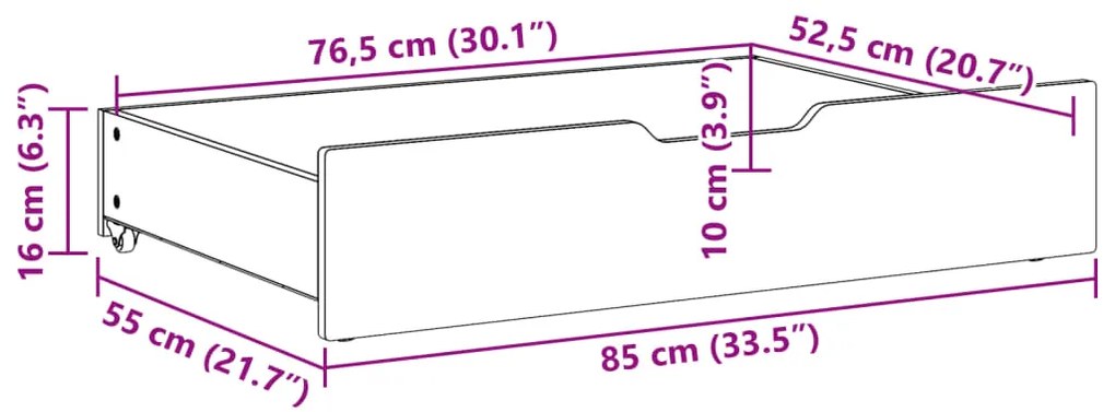 Gavetas para cama 2 pcs 85x55x16 cm pinho maciço branco