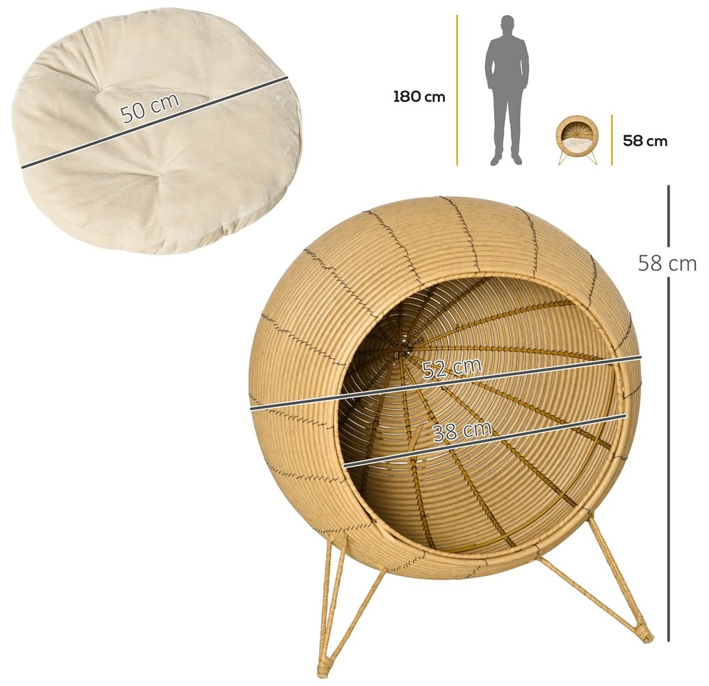 PawHut Cama de Vime para Gatos Caverna de Vime para Gatos Pequenos com