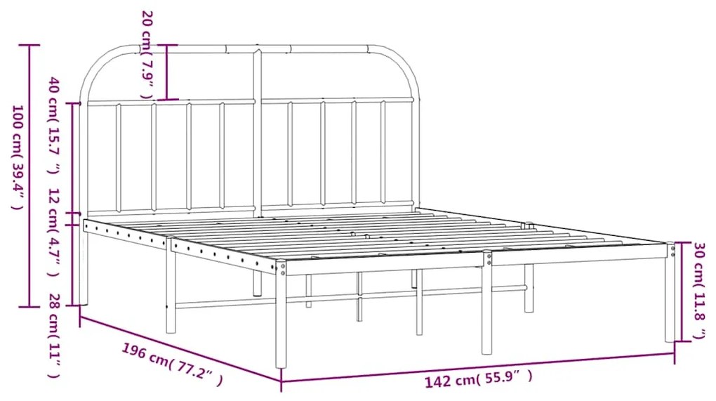 Estrutura de cama com cabeceira 135x190 cm metal preto