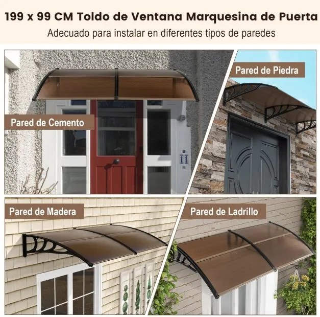 Toldo para janela 199 x 99 x 28 cm Proteção solar Chuva Neve Vento Toldo exterior para unidade de ar condicionado Castanho