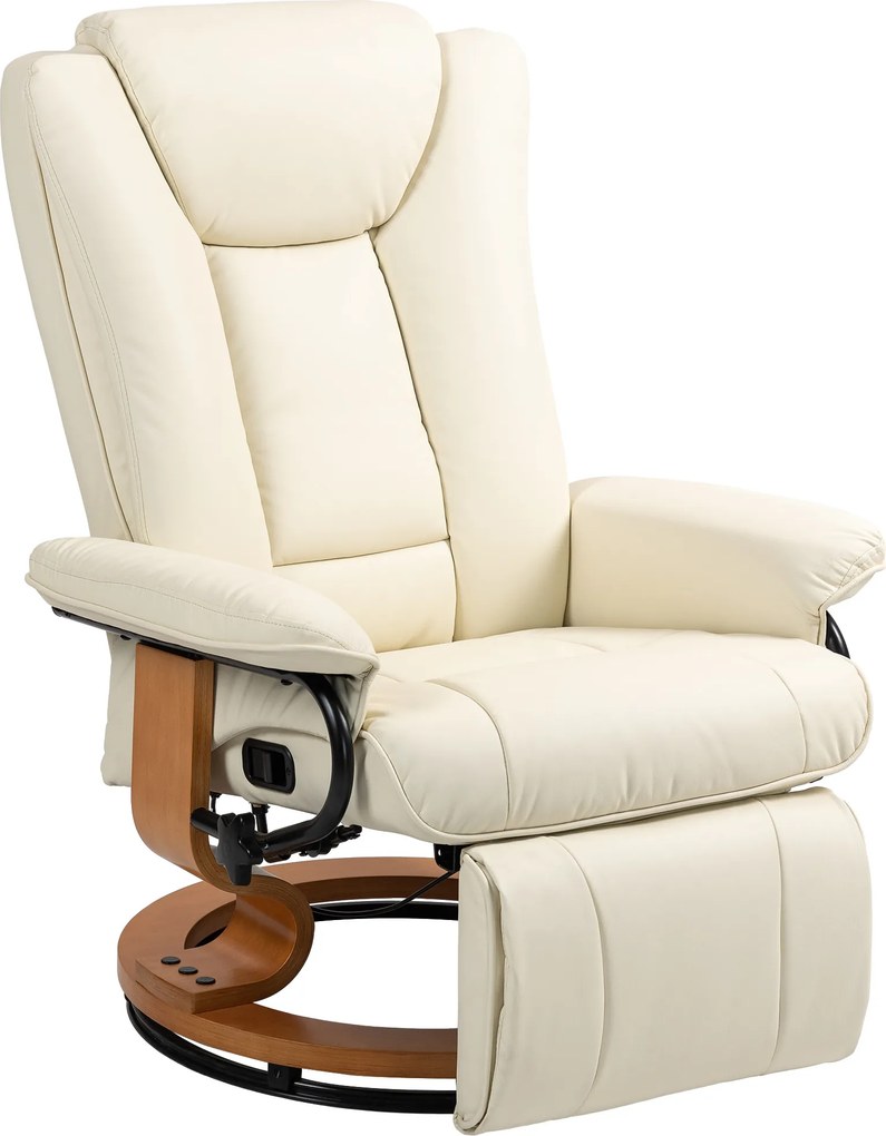 HOMCOM Poltrona Relax com função reclinável, giratória, até 150 kg, revestimento em couro sintético, estrutura em aço, Creme branco | Aosom Portugal