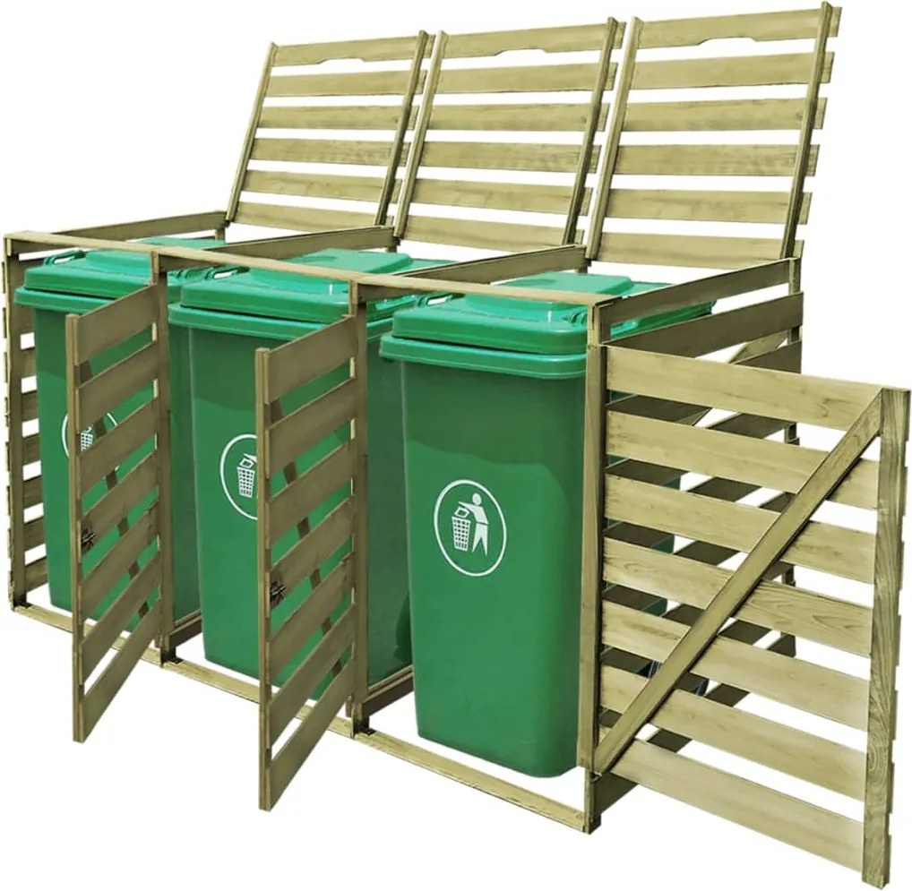 vidaXL Abrigo triplo para caixote do lixo 240 L madeira impregnada