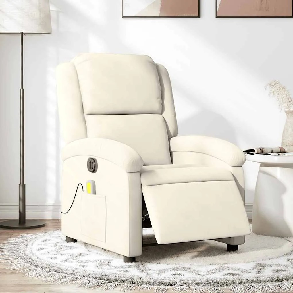 Poltrona de massagens reclinável elétrica veludo cor creme