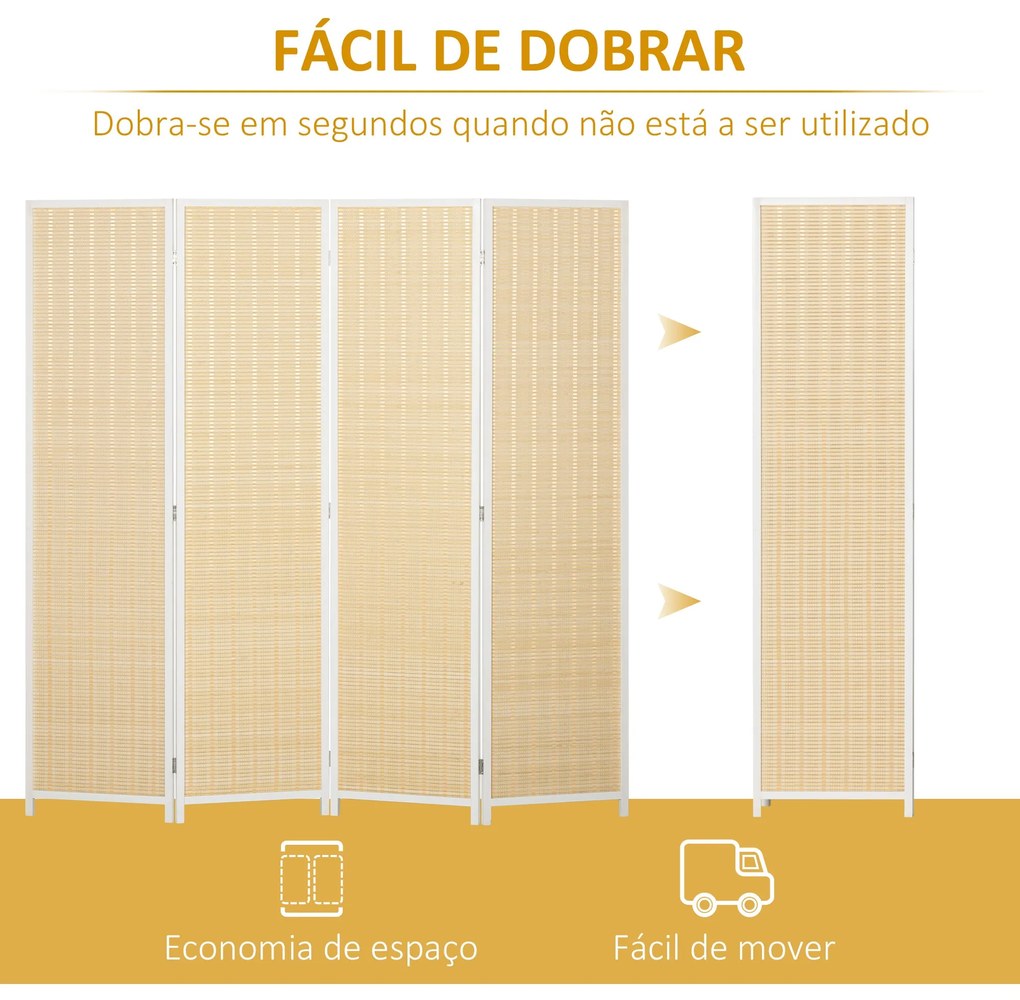 HOMCOM Biombo de 4 Painéis Dobrável 180x180 cm Separador de Ambientes