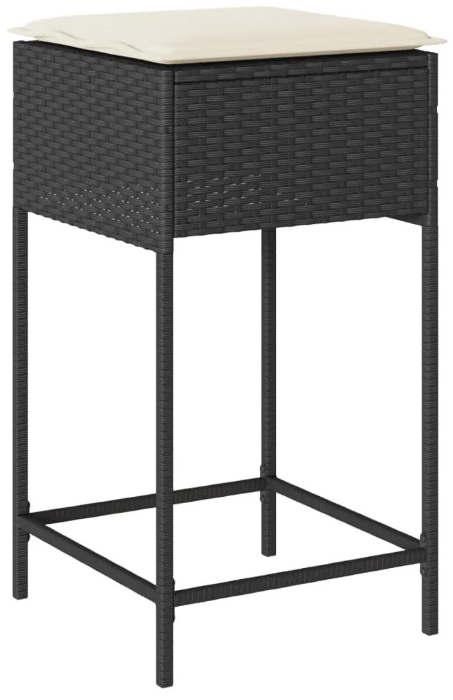 7 pcs conjunto de bar para jardim c/ almofadões vime PE preto