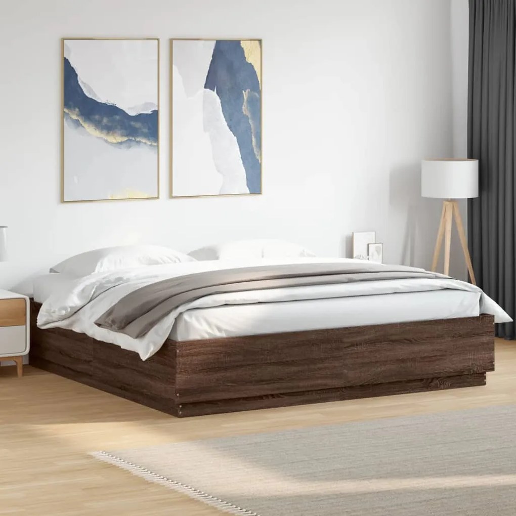 Estrutura de cama 200x200cm derivados madeira carvalho castanho