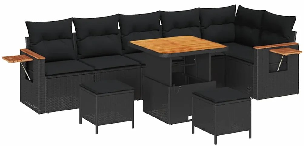 Conjunto de Sofás de Jardim vidaXL com Almofadas Preto Rattan Poliéste