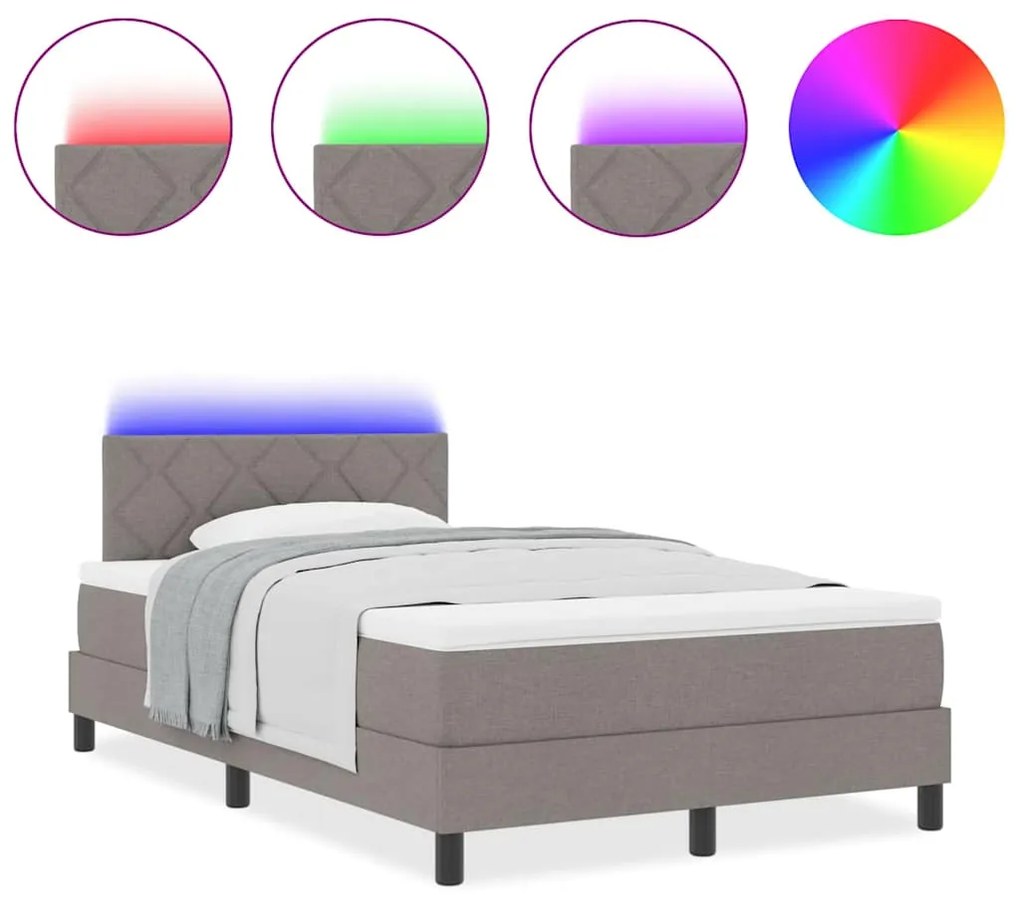 Cama Box com Colchão &amp; LED Taupe 120x190 cm Tecido