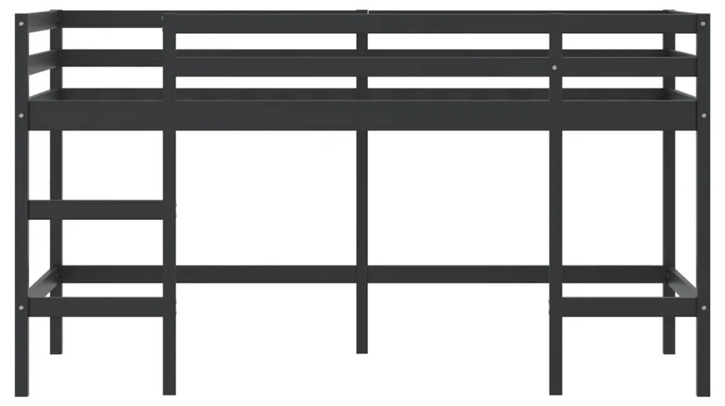Cama alta p/ criança c/ escada 90x200 cm pinho maciço preto