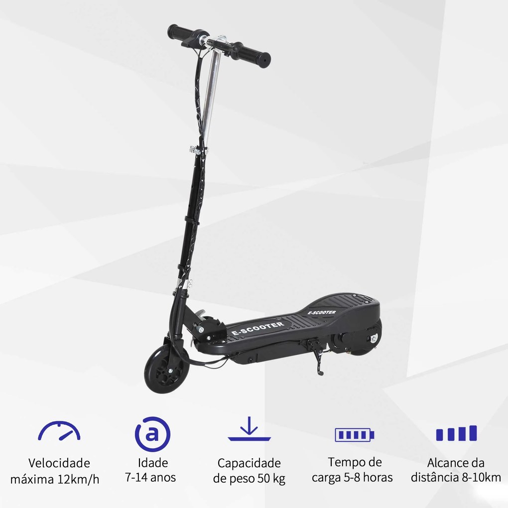 Trotinete Elétrica para Crianças + 7 Anos trotinete Dobrável com Altura Ajustável 24V Bateria Recarregável Velocidade até 12 km/h e Carga 50 kg 74x36x