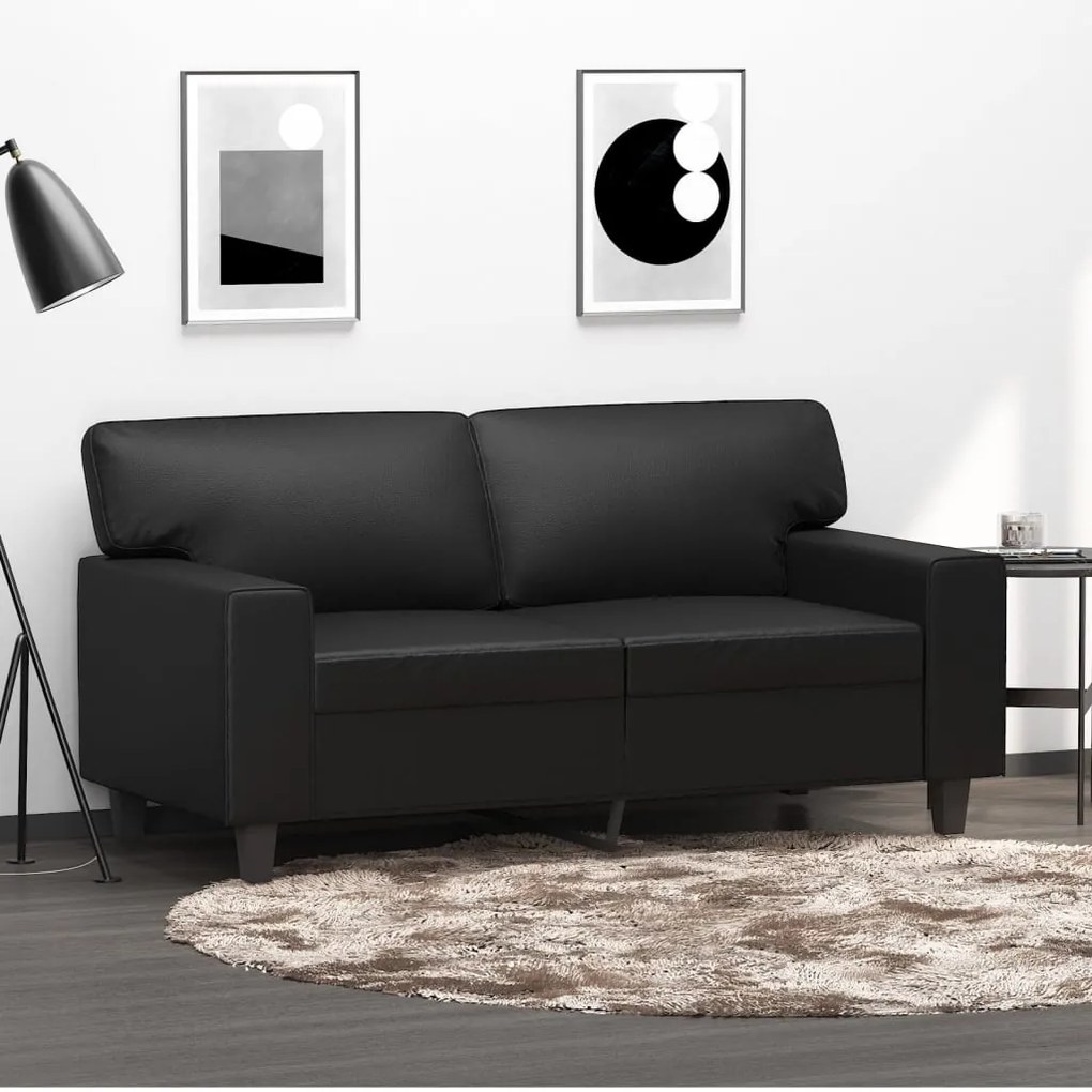 349005 vidaXL Sofá de 2 lugares 120 cm couro artificial preto