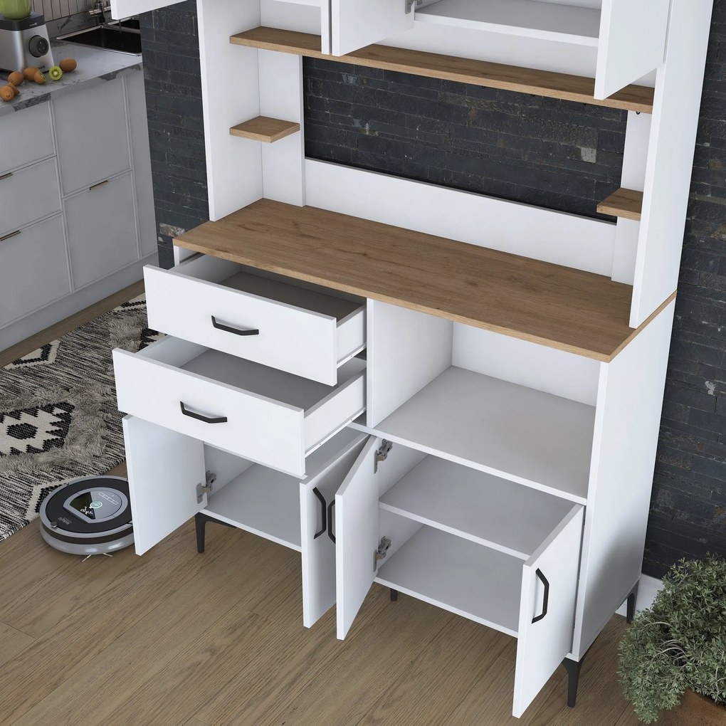 Armário Alto de Cozinha "Stella" - Nogueira e Branco - Design Moderno