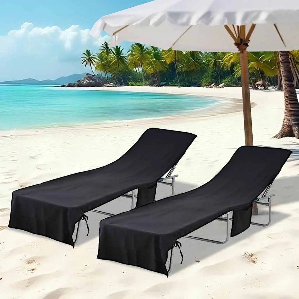 vidaXL Toalhas para Espreguiçadeira 2 pcs Preto 210 x 75 cm