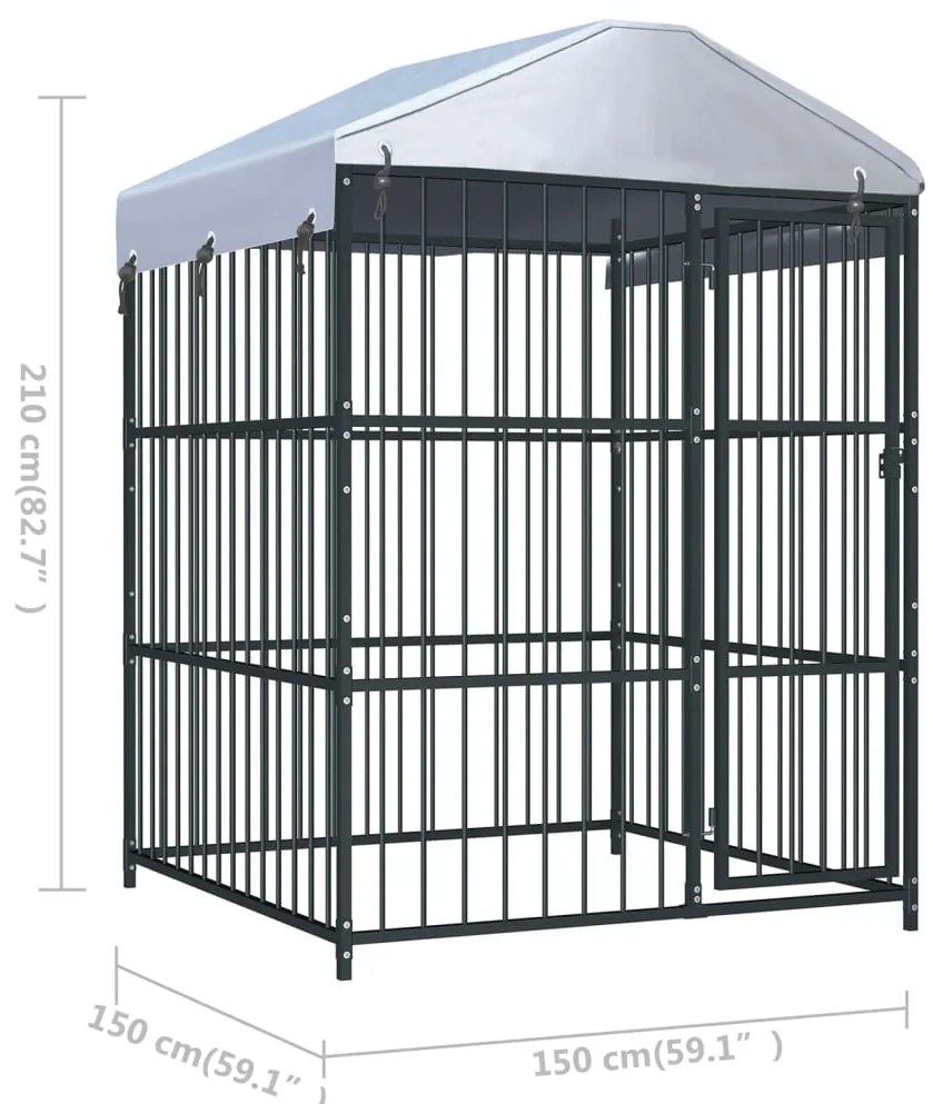 Canil de exterior com telhado 150x150x210 cm