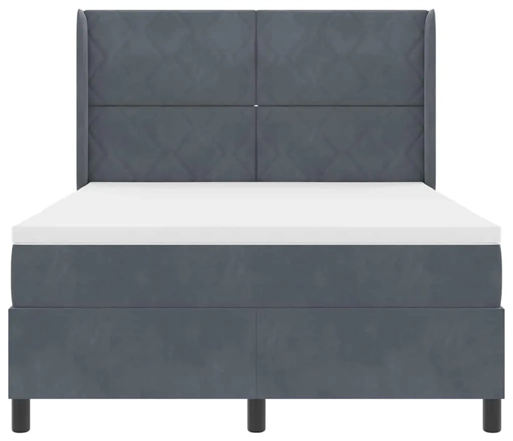 Cama Box Spring com Colchão Cinza Escuro 140x190 cm Veludo