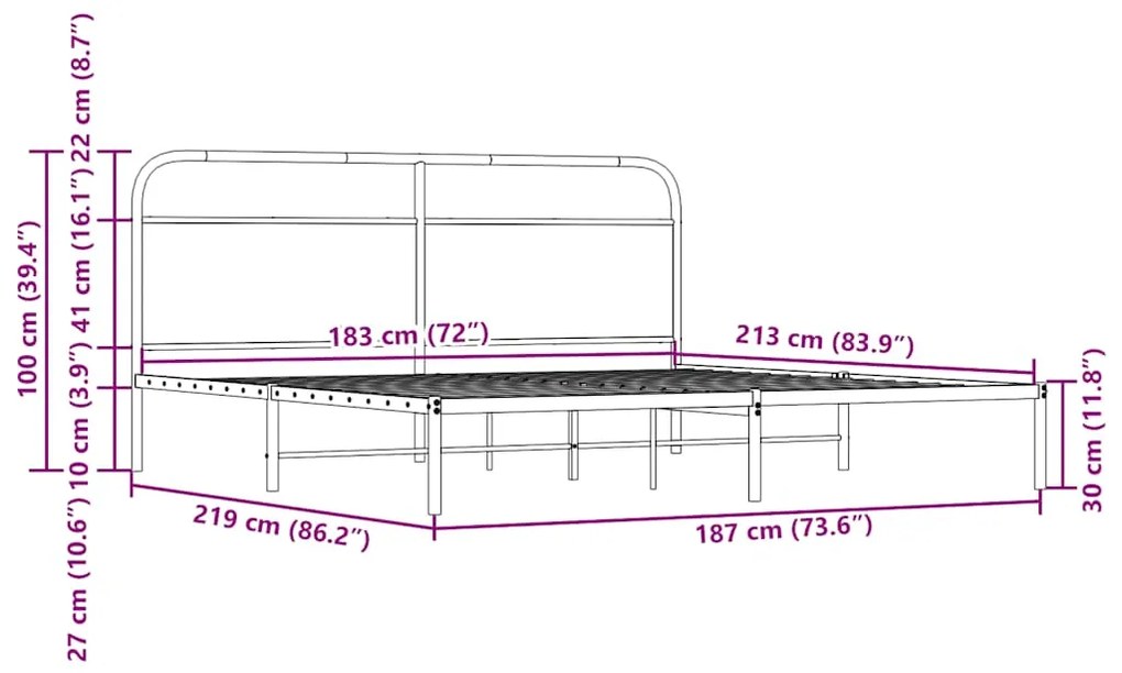 Estrutura de cama sem colchão 183x213cm metal carvalho sonoma