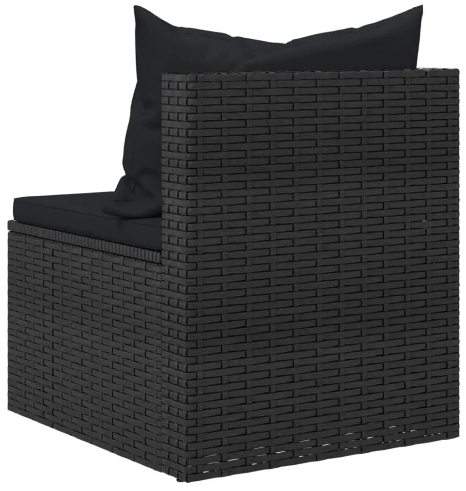 Sofás de centro p/ jardim c/ almofadões 2 pcs vime PE preto