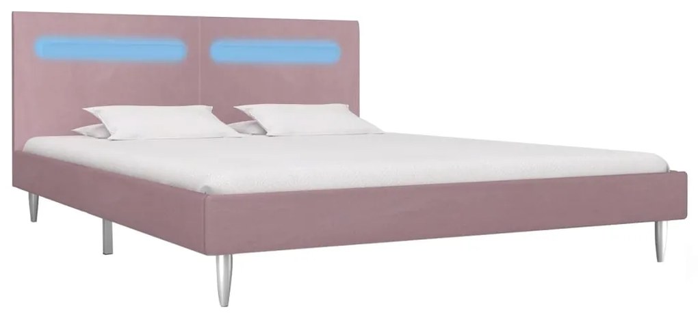 Estrutura de Cama Vars com Luzes LED - 180x200 cm - Tecido - Rosa - De