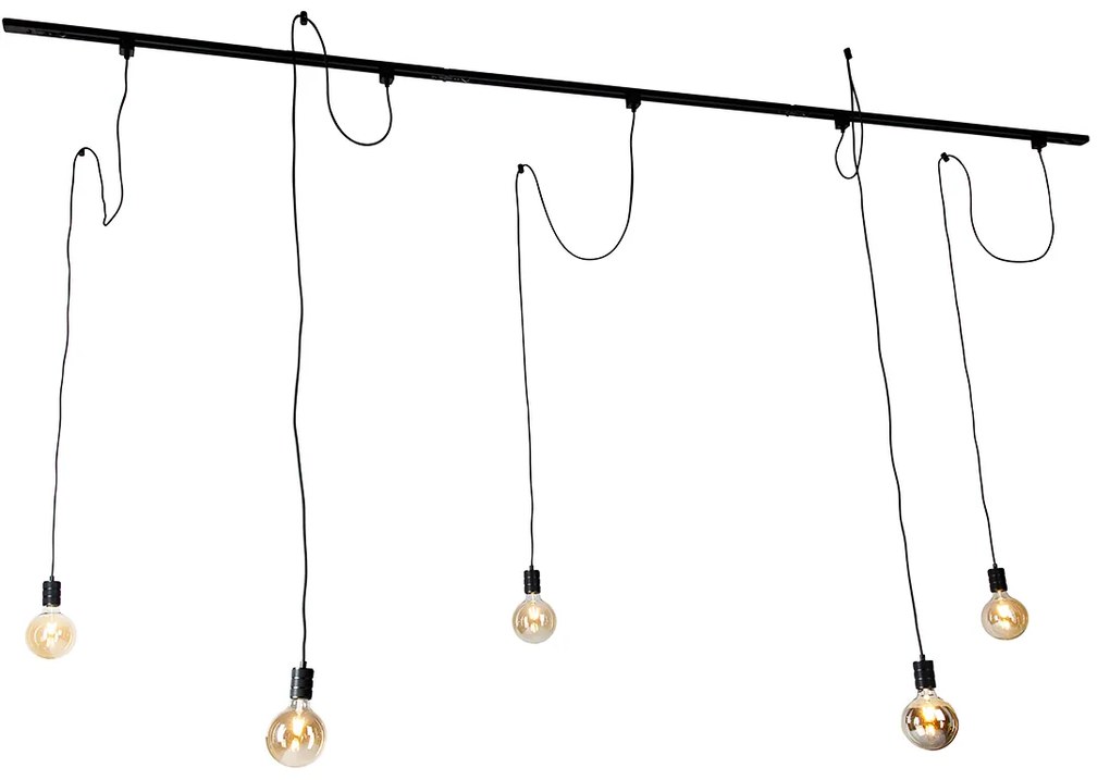 Moderno sistema de trilho monofásico com 5 lâmpadas suspensas pretas - Cavalux Moderno