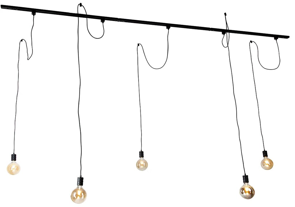 Sistema de iluminação de trilho moderno com 5 luzes pendentes preto 1-Fase - Iconic Cavalux