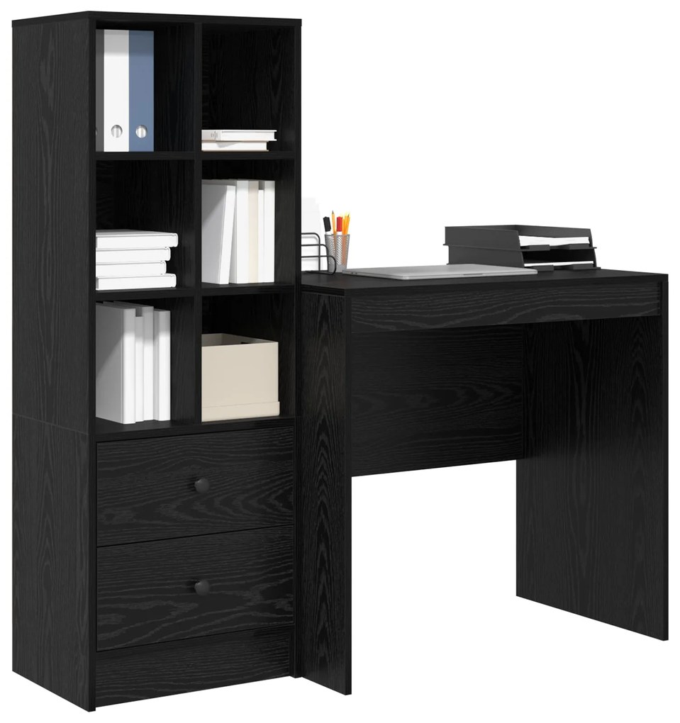 Mesa vidaXL com armazenamento Carvalho Preto Madeira engenheirada, Mes