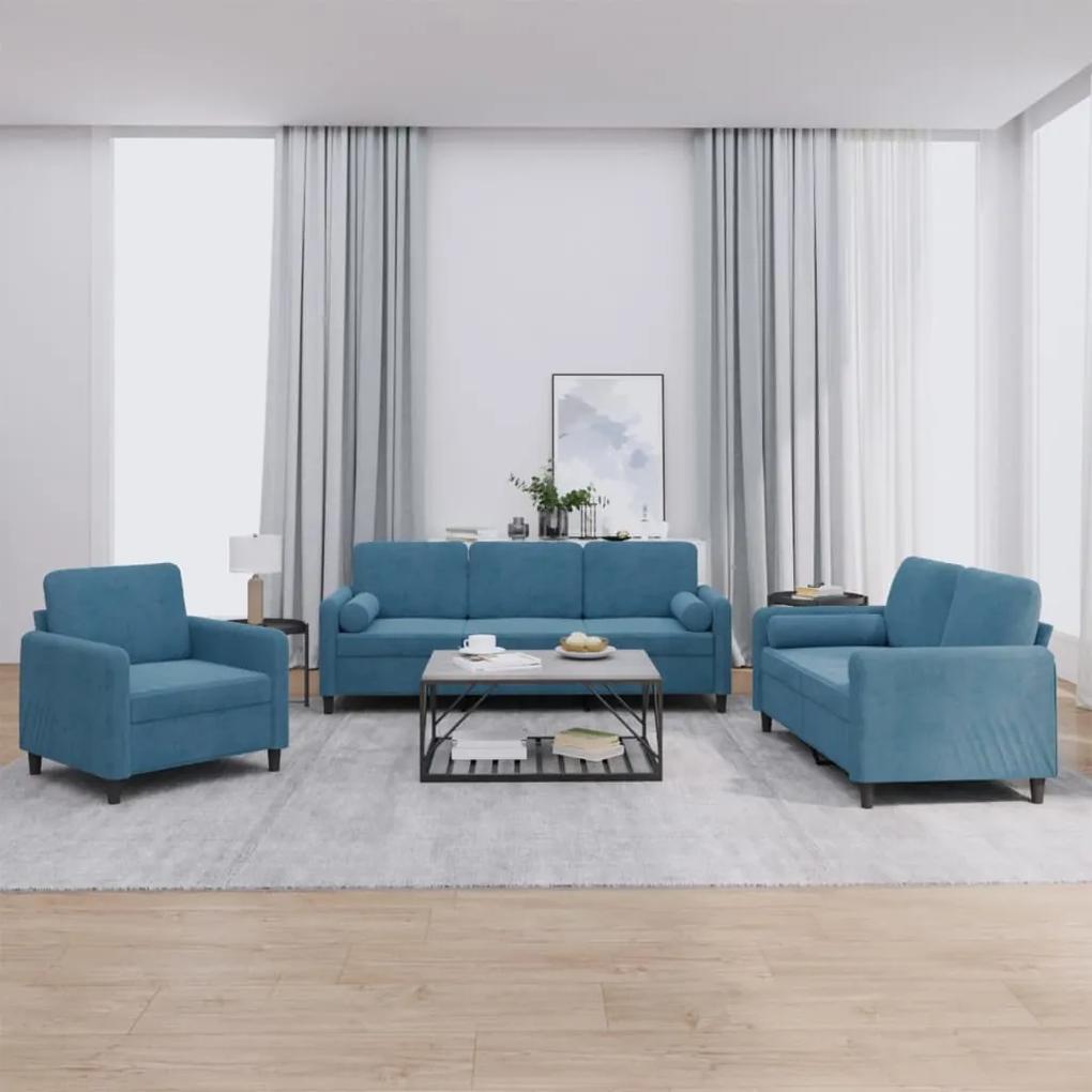 3201963 vidaXL 3 pcs conjunto de sofás com almofadas veludo azul